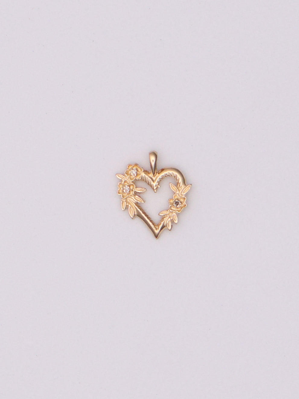 14k Floral Diamond Heart Pendant