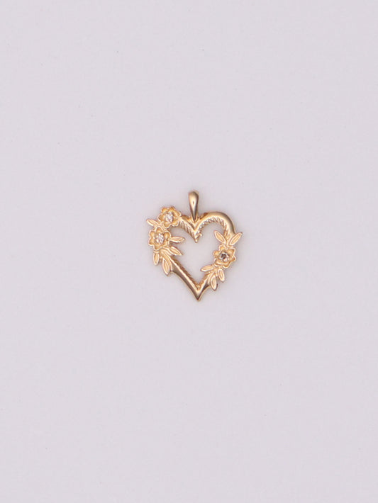 14k Floral Diamond Heart Pendant