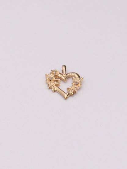 14k Floral Diamond Heart Pendant