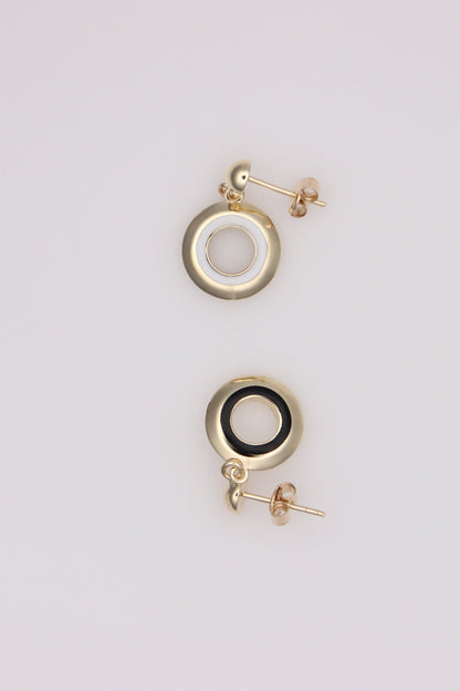 Black and White Gold Circle Earrings