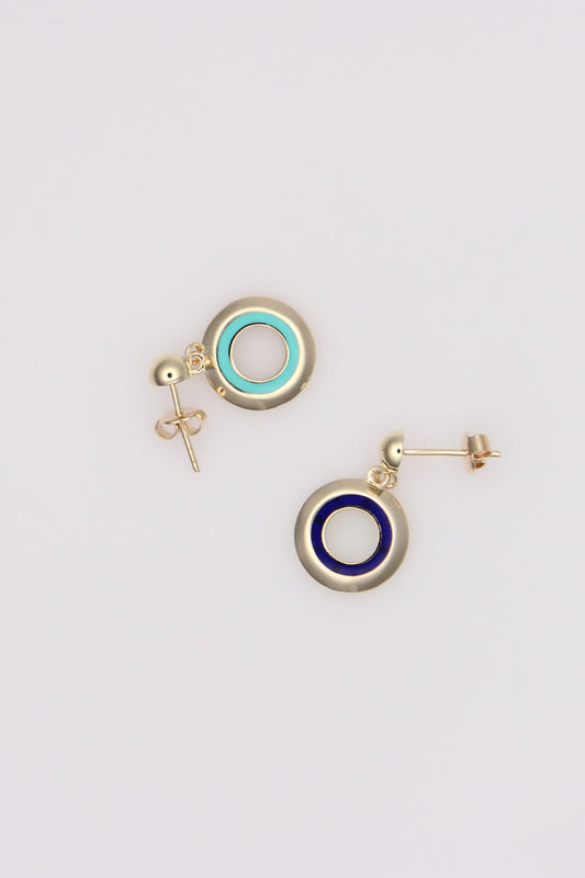 Turquoise and Blue Gold Circle Earrings