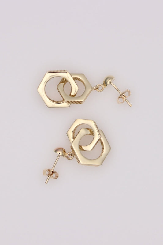 Double Hexagon Drop Earrings