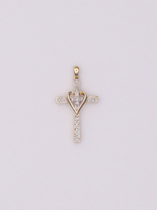 10k Diamond Heart Cross