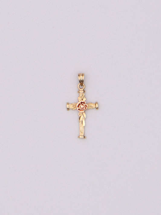 14k Floral Cross Pendant