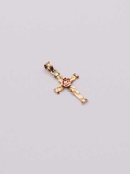 14k Floral Cross Pendant