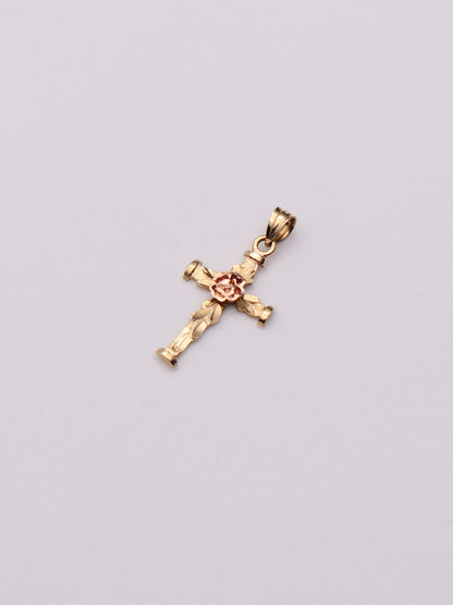 14k Floral Cross Pendant