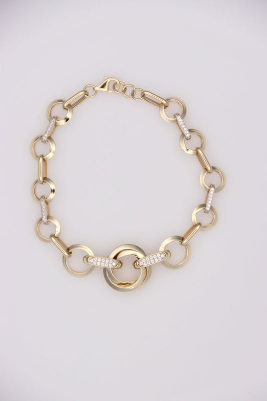 14k Gold Round and Oval Links Bracelet