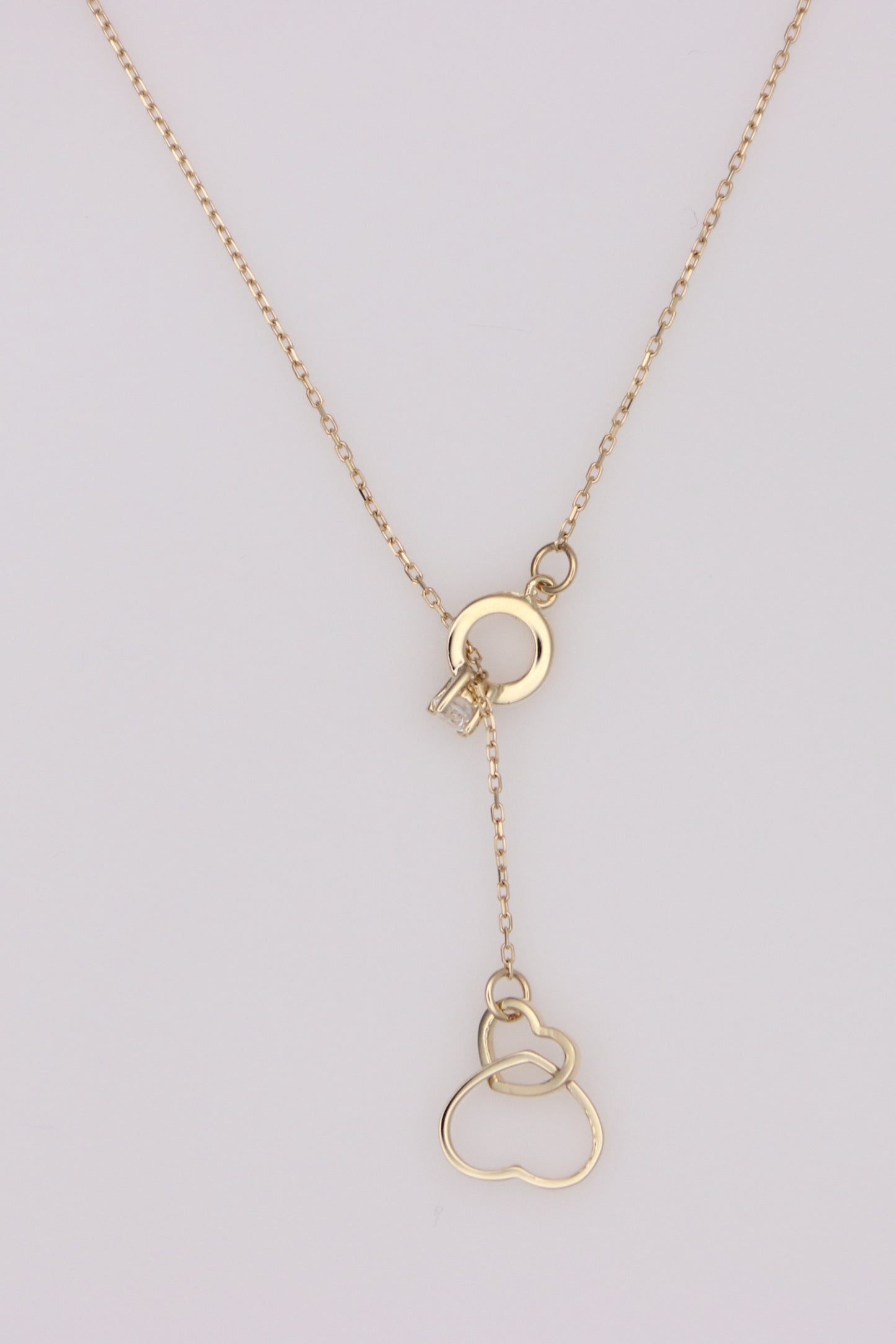 Double Heart Drop Pendant Cable Necklace