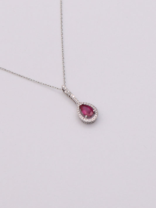 14k WG Red Pear Necklace