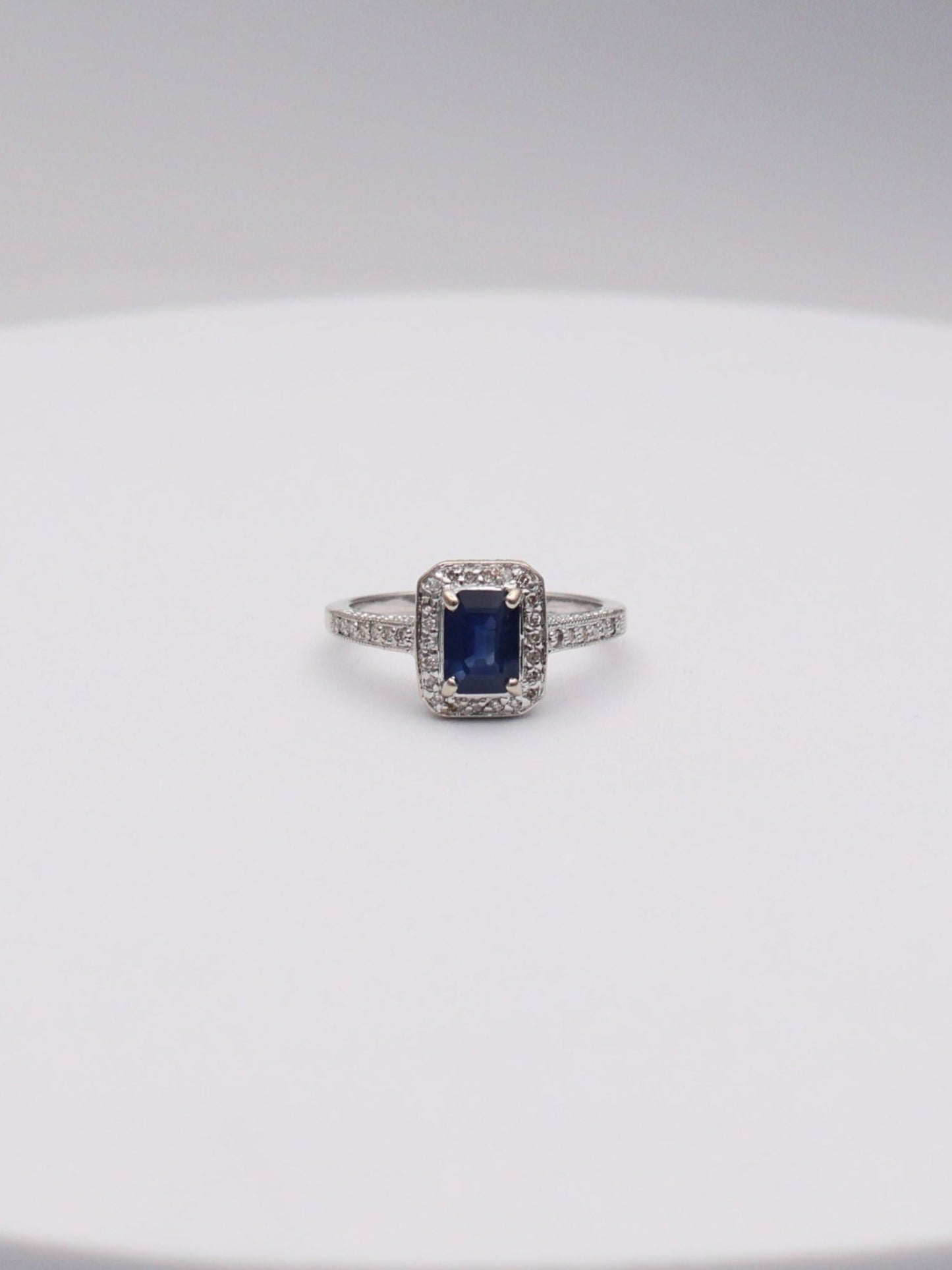 14k WG Blue Stone & Diamond Ring