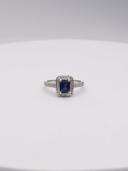 14k WG Blue Stone & Diamond Ring