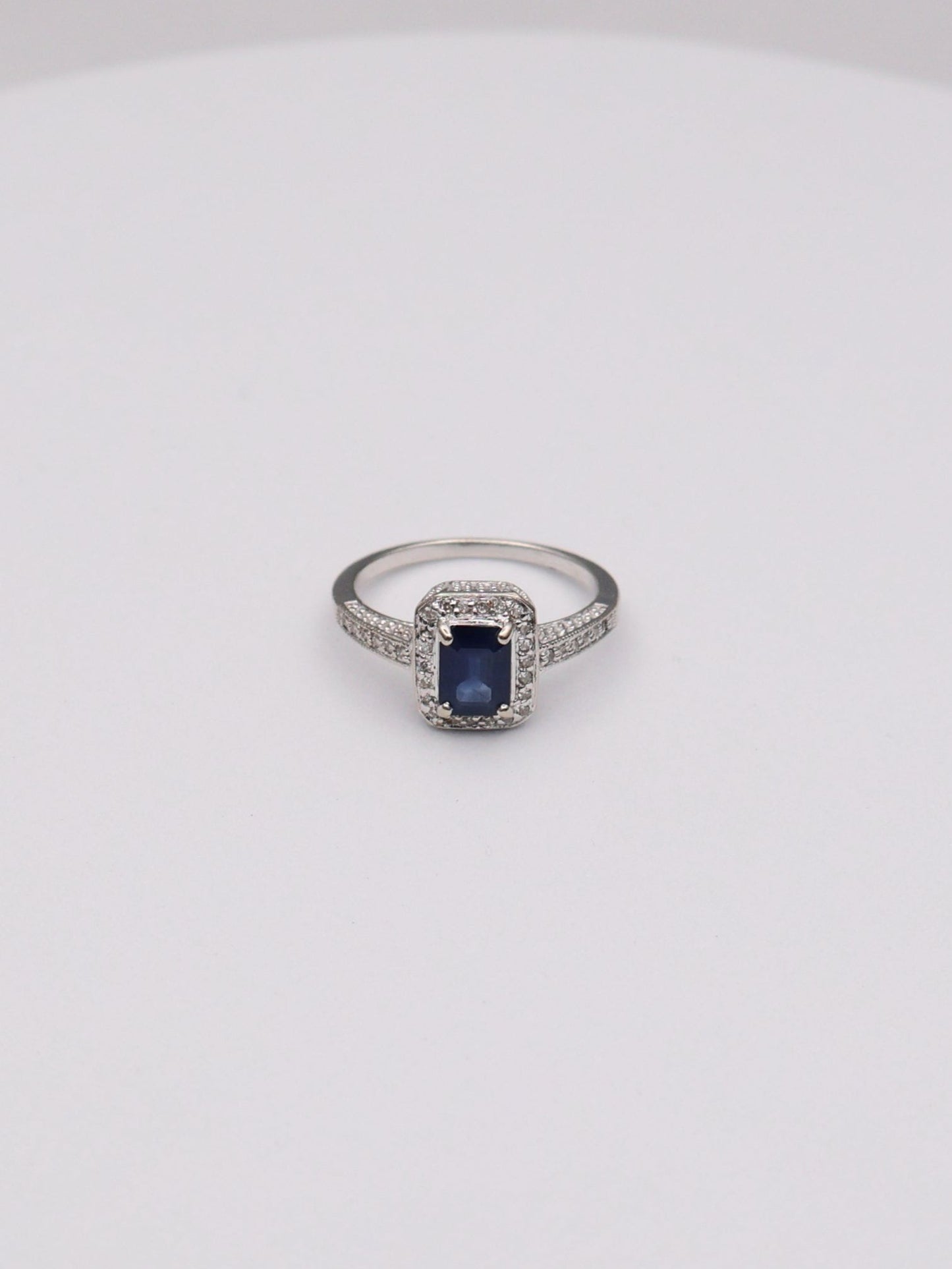 14k WG Blue Stone & Diamond Ring