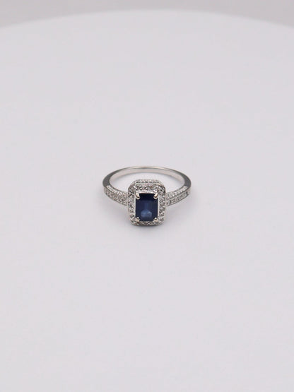 14k WG Blue Stone & Diamond Ring