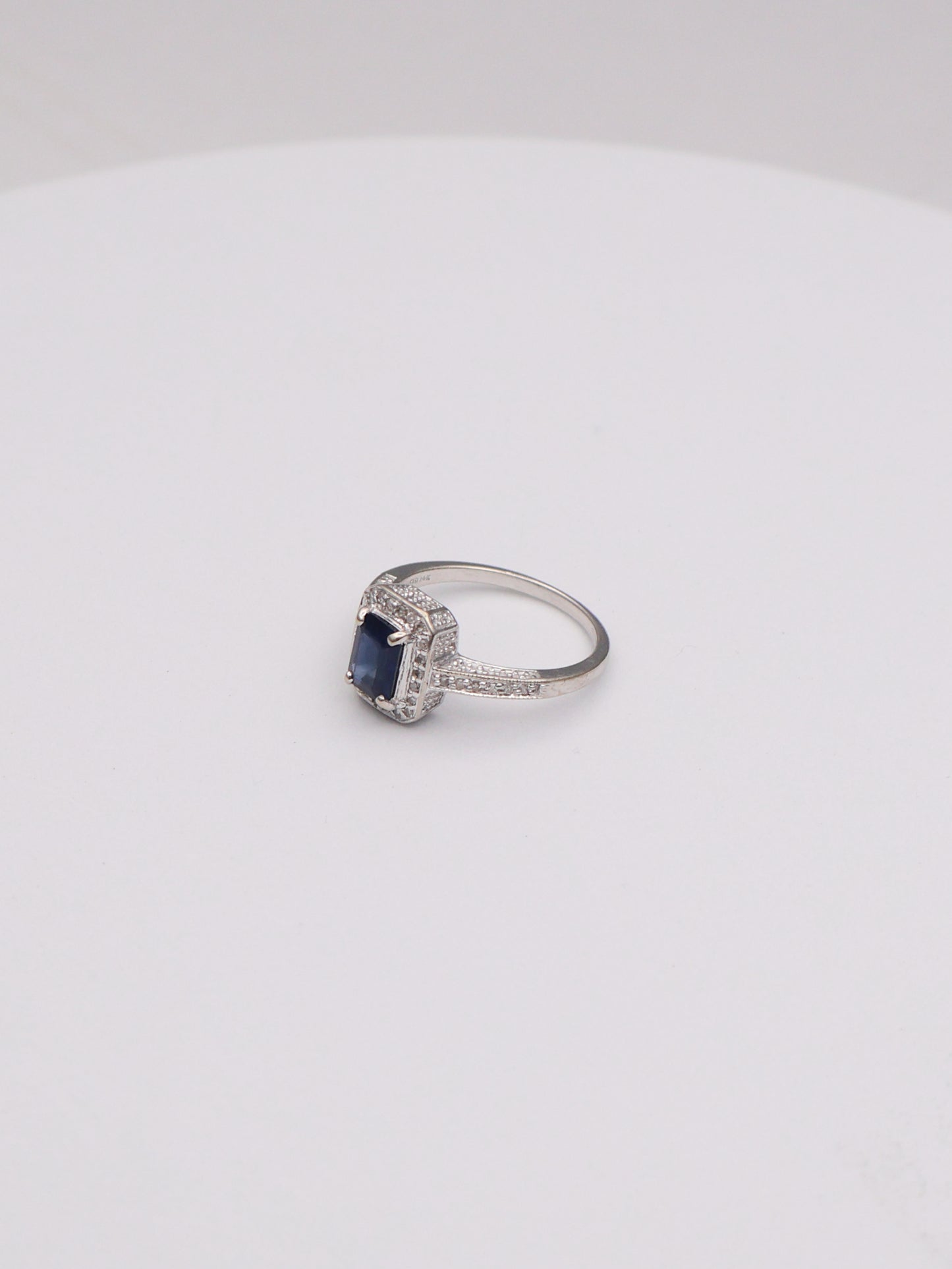 14k WG Blue Stone & Diamond Ring