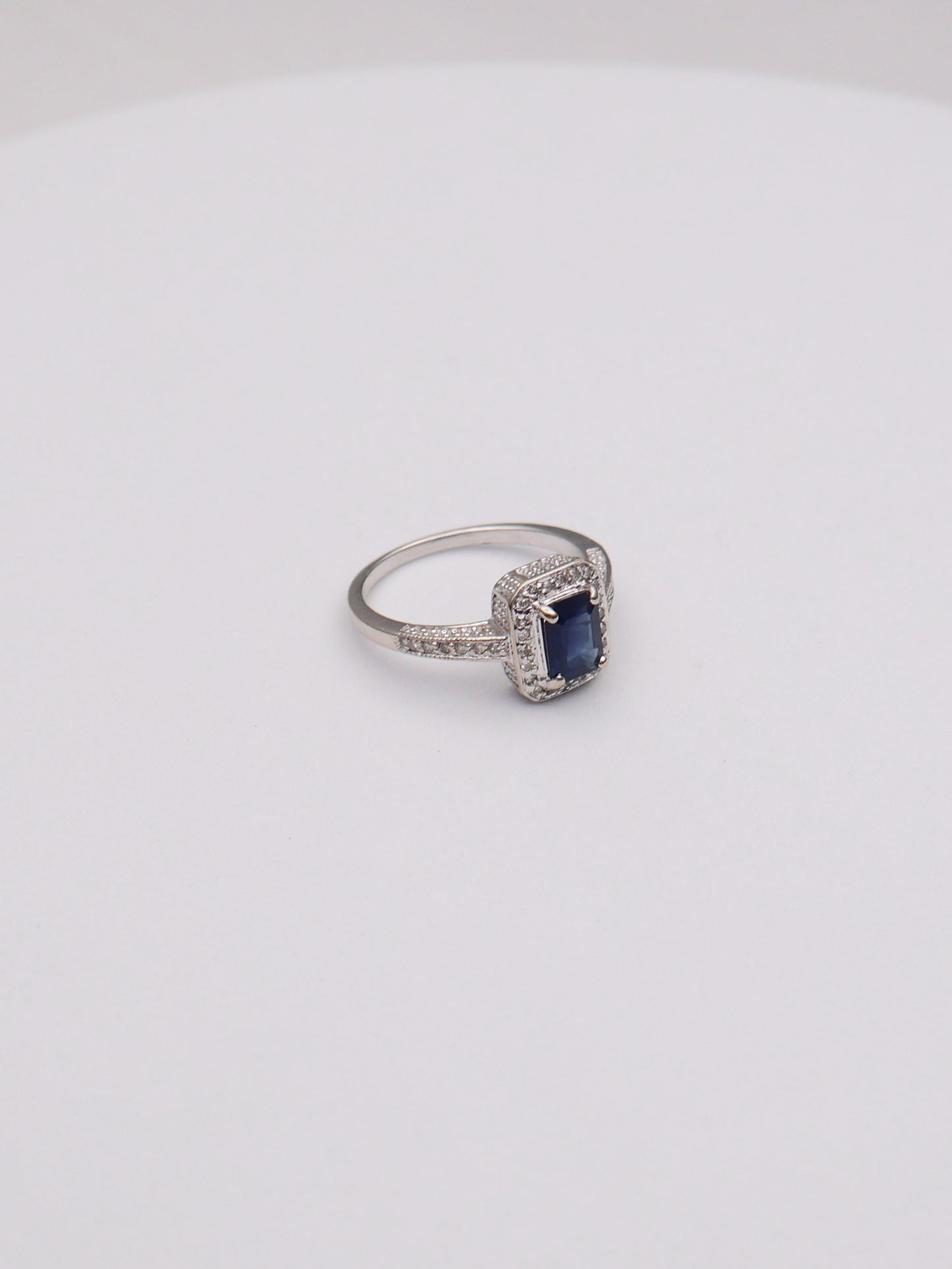 14k WG Blue Stone & Diamond Ring