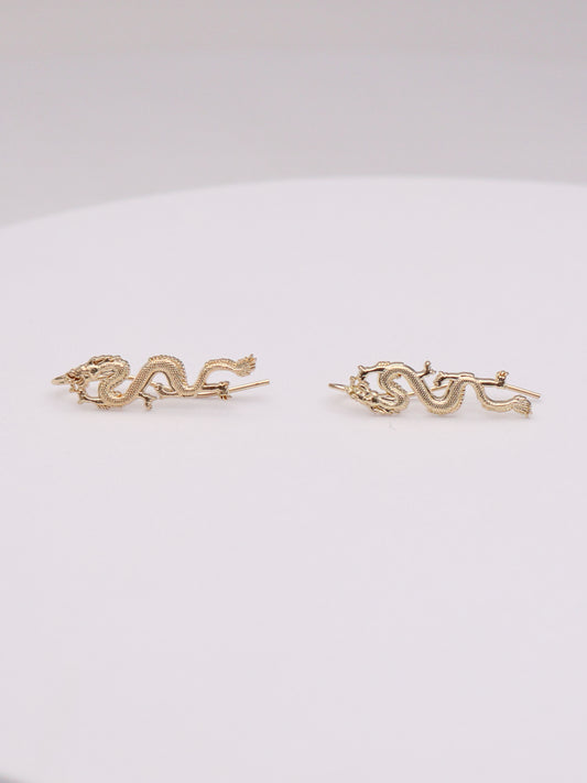 14k Dragon Earrings