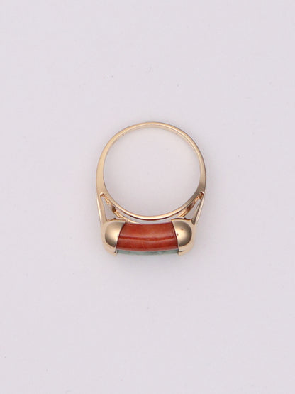 14k Green & Red Jade Ring