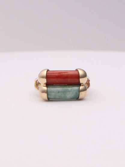 14k Green & Red Jade Ring