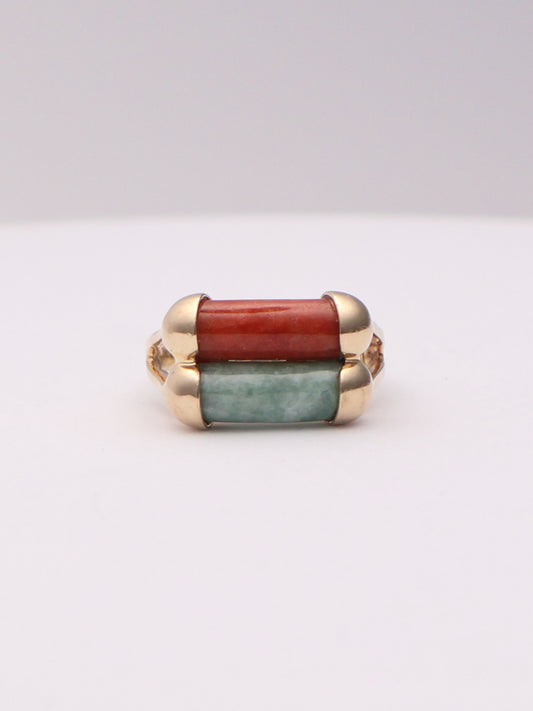 14k Green & Red Jade Ring