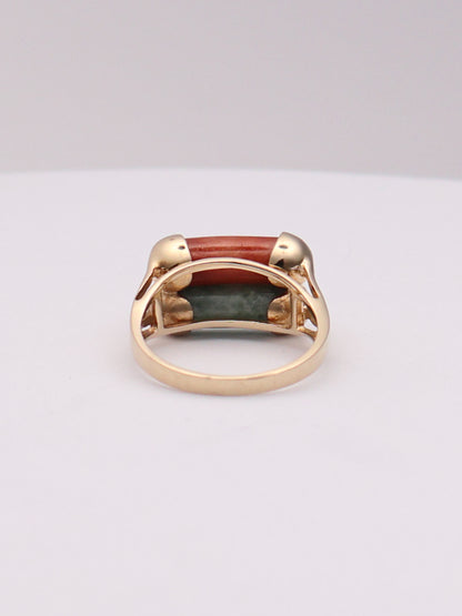 14k Green & Red Jade Ring