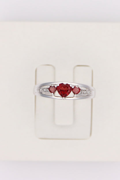 10K White Gold Ring with Heart Stones