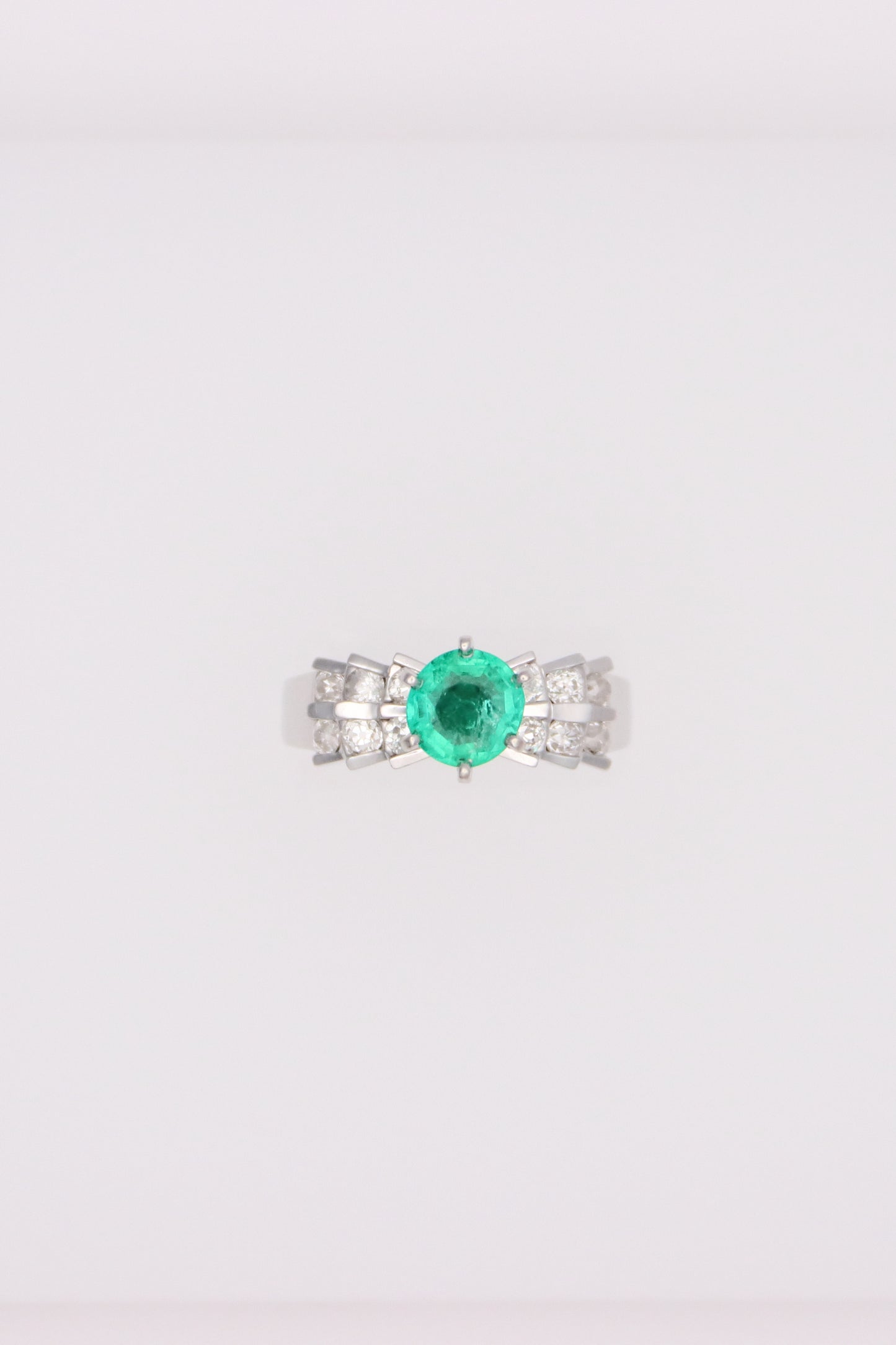 14K White Gold Emerald Diamond Ring