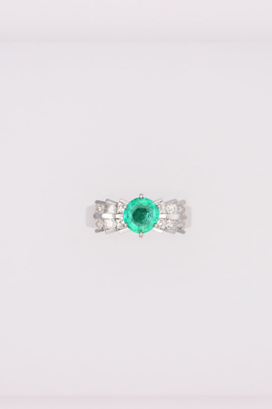 14K White Gold Emerald Diamond Ring