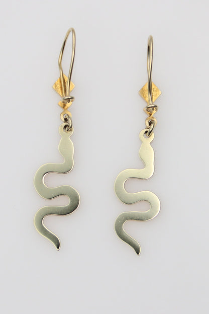 14K Yellow Gold Snake Earrings