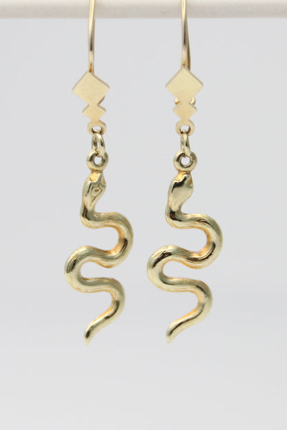 14K Yellow Gold Snake Earrings