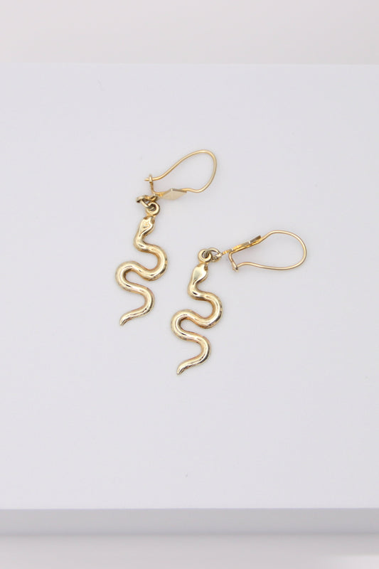 14K Yellow Gold Snake Earrings